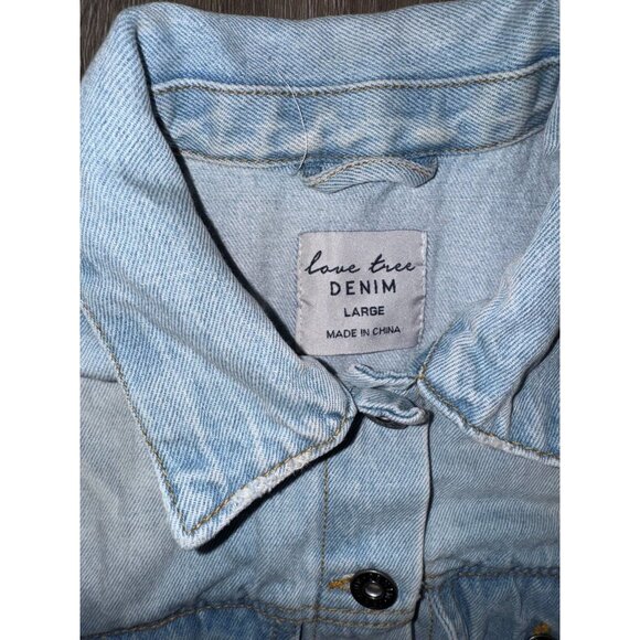 Love Tree Denim Cropped Light Wash Jean Jacket Size L - Picture 2 of 4